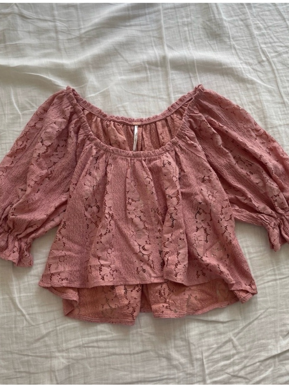 Free People Dusty Rose Lace Off-Shoulder Blouse